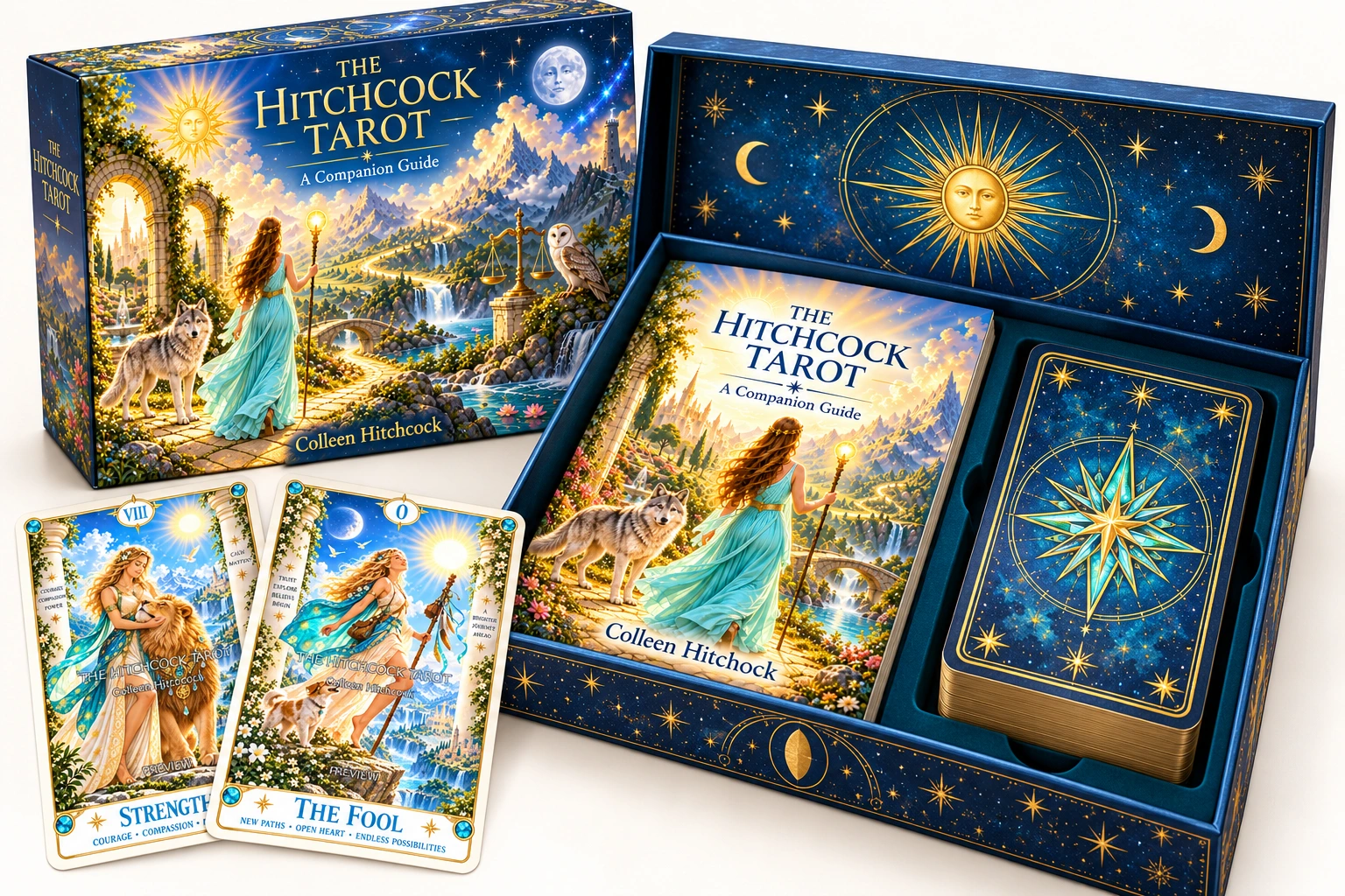 Hitchcock Tarot card box with companion guide and illustrated cards