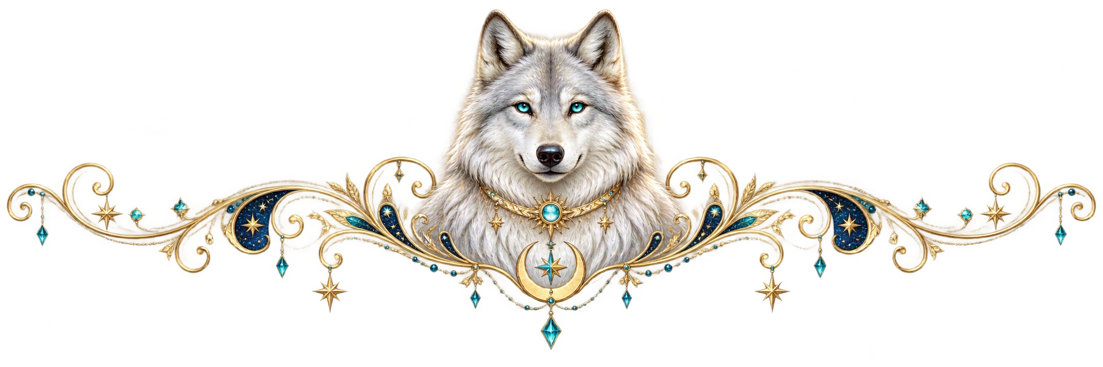 Niko the wolf with celestial flourishes