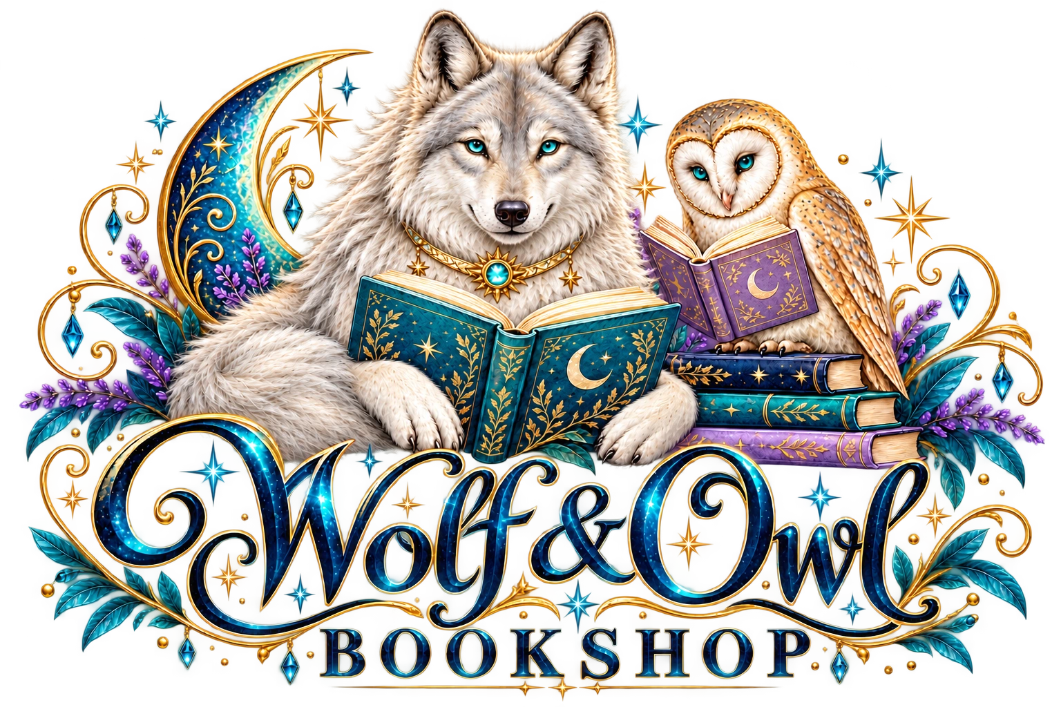 Wolf & Owl Bookshop scene with Niko and Cyrus reading